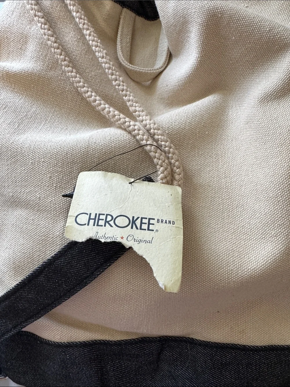 Cherokee Cream Canvas Drawstring Backpack with denim blue Trim VINTAGE